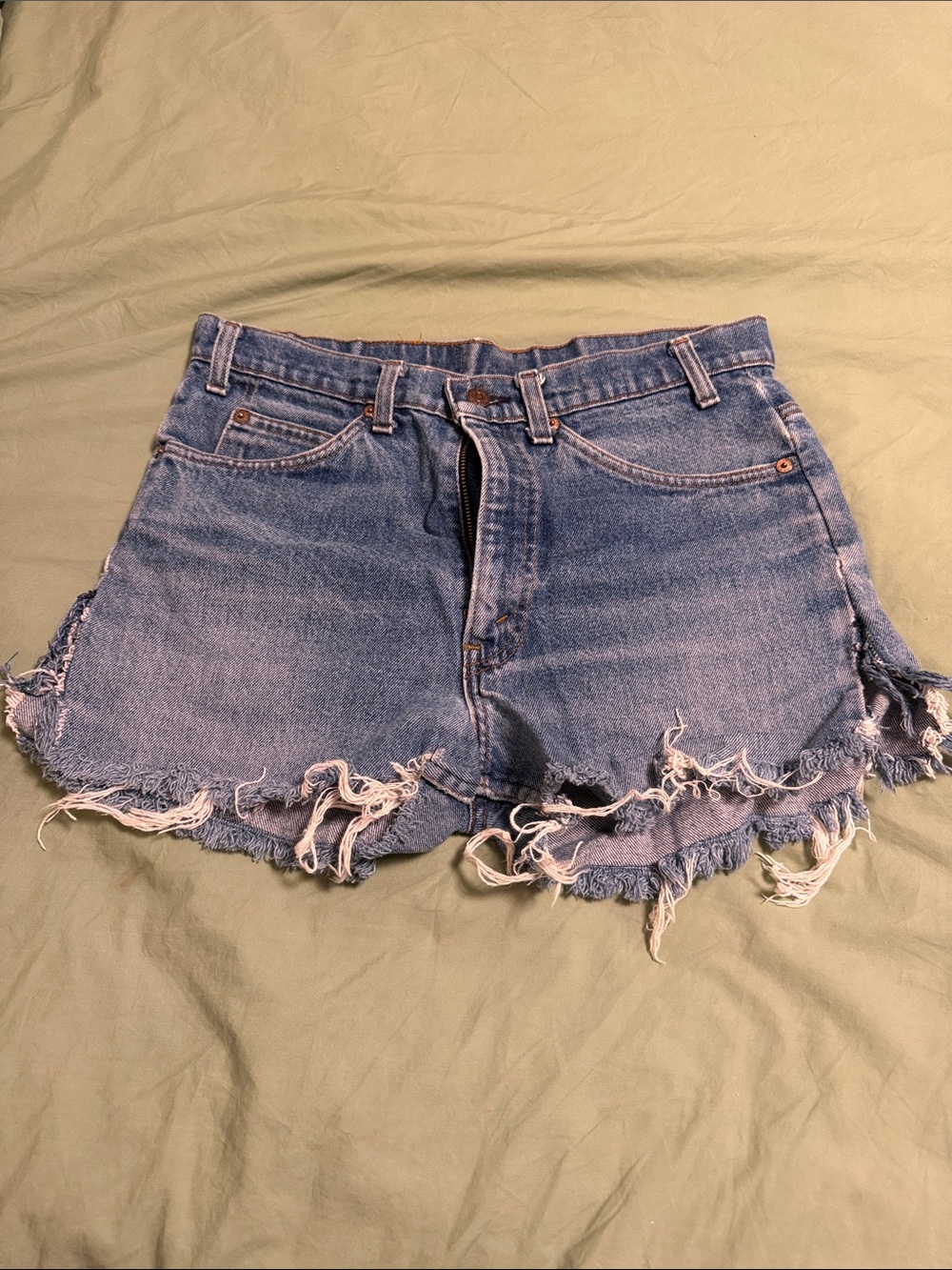 Levi's Distressed Light Blue Frayed Denim Shorts